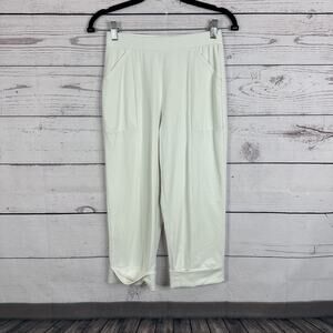 Sympli Pants Womens 4 White Cropped Pull On Buttons Elastic Waist FLAW